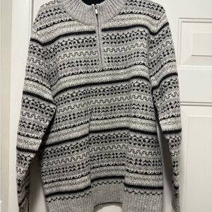 L.L. Bean Black and Gray Patterned Quarter Zip-Up Sweater